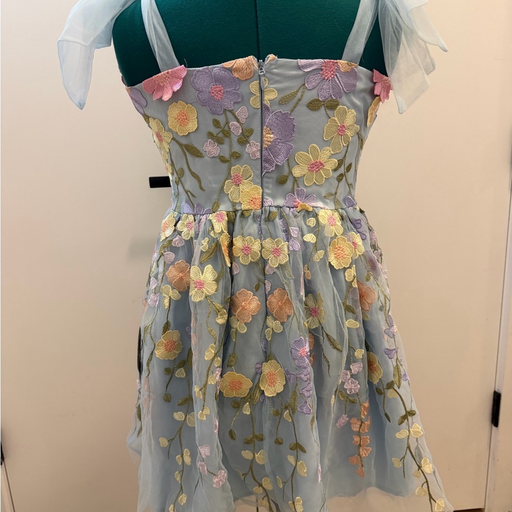Lulu's Light Blue Floral Midi Dress with Pastel Embroidery - Picture 8 of 12